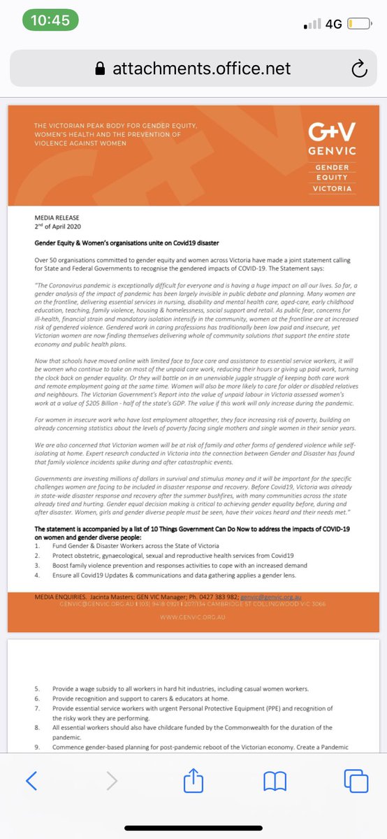 TanjaKovac's tweet photo. Gender Equity &amp; Covid 19.                  10 Things Government Should Do Now                                                      Free childcare for essential workers (check); wage subsidies (part-check) - 8 more to go! #GECovid19 #generationequality #coronavirusaustralia https://t.co/cccoF6JHiL