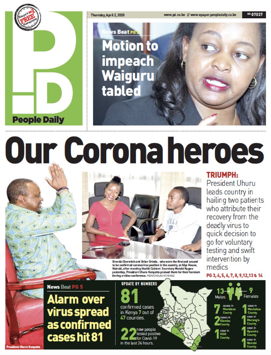 K24Tv's tweet image. #TalkToPD: Pres. Uhuru leads country in hailing 2 patients who attribute their recovery from #COVID19 to quick decision to go  for a voluntary testing and swift intervention by medics.