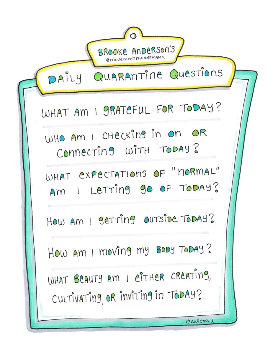 New Graphic: Brooke Anderson's "Daily Quarantine Questions"
Thank you for such beautiful questions to help us through our days. 
Free downloads: northstarpaths.com
From an article published by <a href="/GreaterGoodSC/">Greater Good</a>.  
<a href="/movementphotog/">BrookeAnderson</a>  #Gratitude #Mindfulness