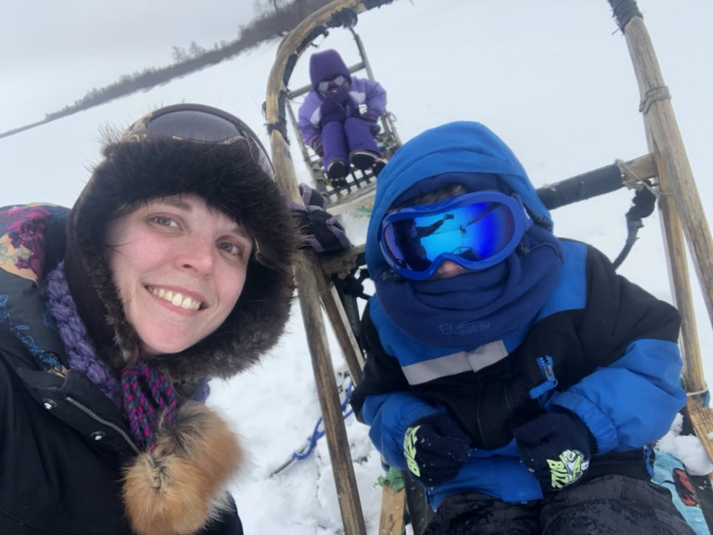 alaska22redmond's tweet photo. We have dog sled teams in the village I live in, and I’ve been dying to go! Thankful to Johnny for taking me and my kiddos for some fresh air (and towing us 6 feet behind!) #apoy19 #SocialDistancing #optoutside #husky #alaskalove https://t.co/fy19S057dG