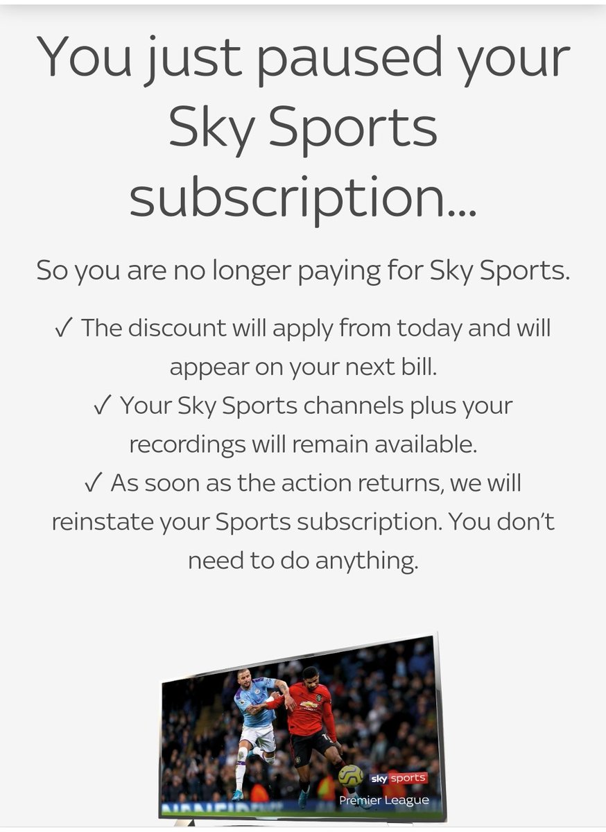 cazshep15's tweet photo. @skytv Finally! This has taken me almost 10 days of trying online. I didn't ring as I know your staff will be extremely busy. In the circumstances you should be pausing everyone's Sports automatically. If you can switch it back on automatically, you can switch it off the same way https://t.co/bXIDvnuUT5