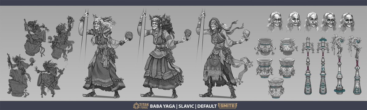 InkyV2K's tweet photo. As a child who grew up with fairy tales from around the world, working on Baba Yaga was a special treat.  I like to imagine her humming while string her potions and waiting for her next house guest.  
#SmiteGame #smite #Slavic #BabaYaga #WitchoftheWoods #Vasilisa https://t.co/OQxmR8XbVw