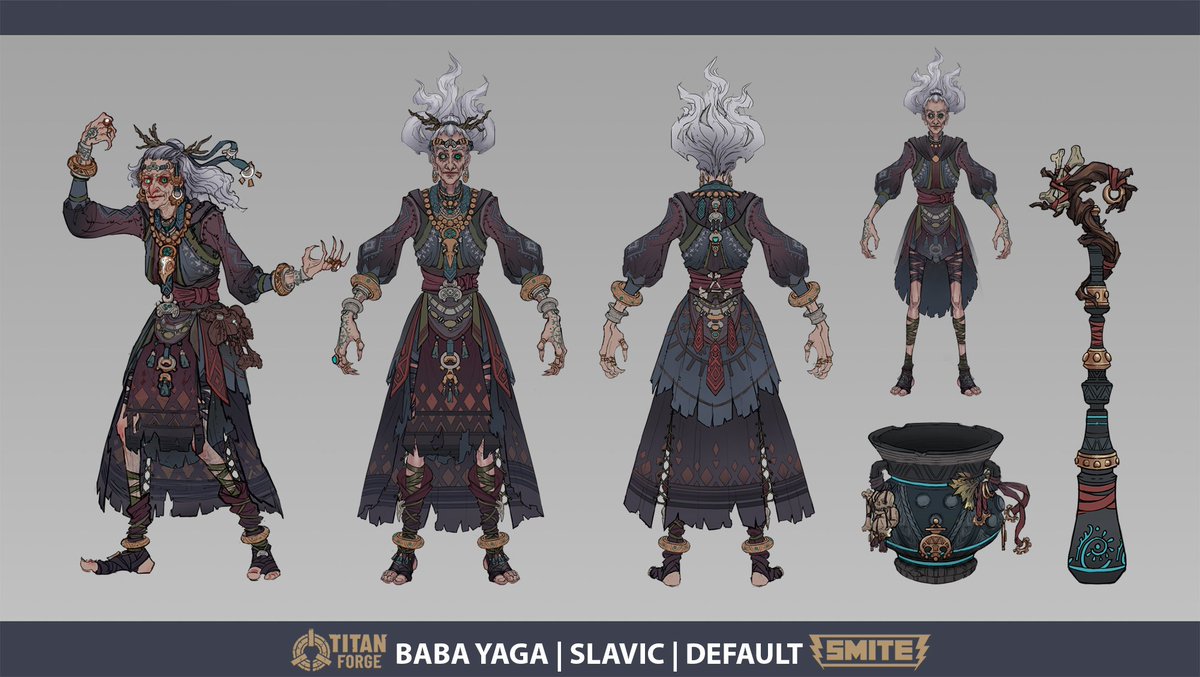 InkyV2K's tweet photo. As a child who grew up with fairy tales from around the world, working on Baba Yaga was a special treat.  I like to imagine her humming while string her potions and waiting for her next house guest.  
#SmiteGame #smite #Slavic #BabaYaga #WitchoftheWoods #Vasilisa https://t.co/OQxmR8XbVw