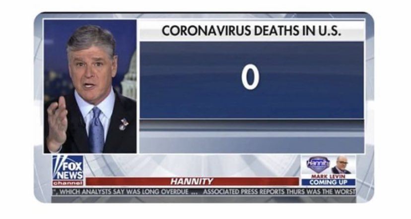 2017_Charity's tweet image. The world according to @seanhannity February 27, 2020....@FoxNews #complicit #COVID