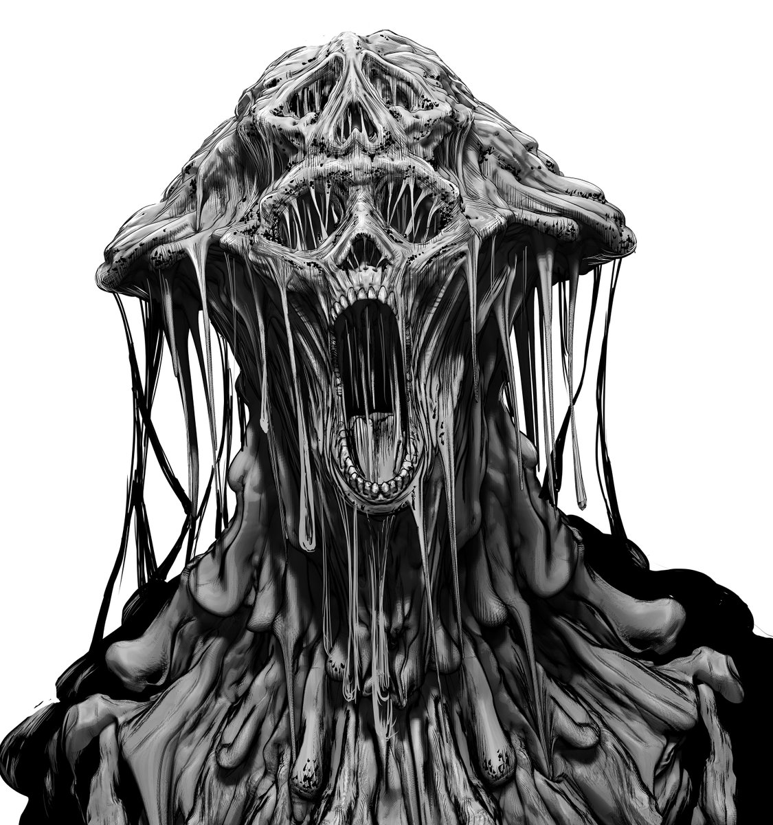 渡嘉敷拓馬 フリーランスcgアーティスト Na Tviteru Zbrushで漫画風のイラストちょくちょく続けてる ドロドロ怪人の顔アップ