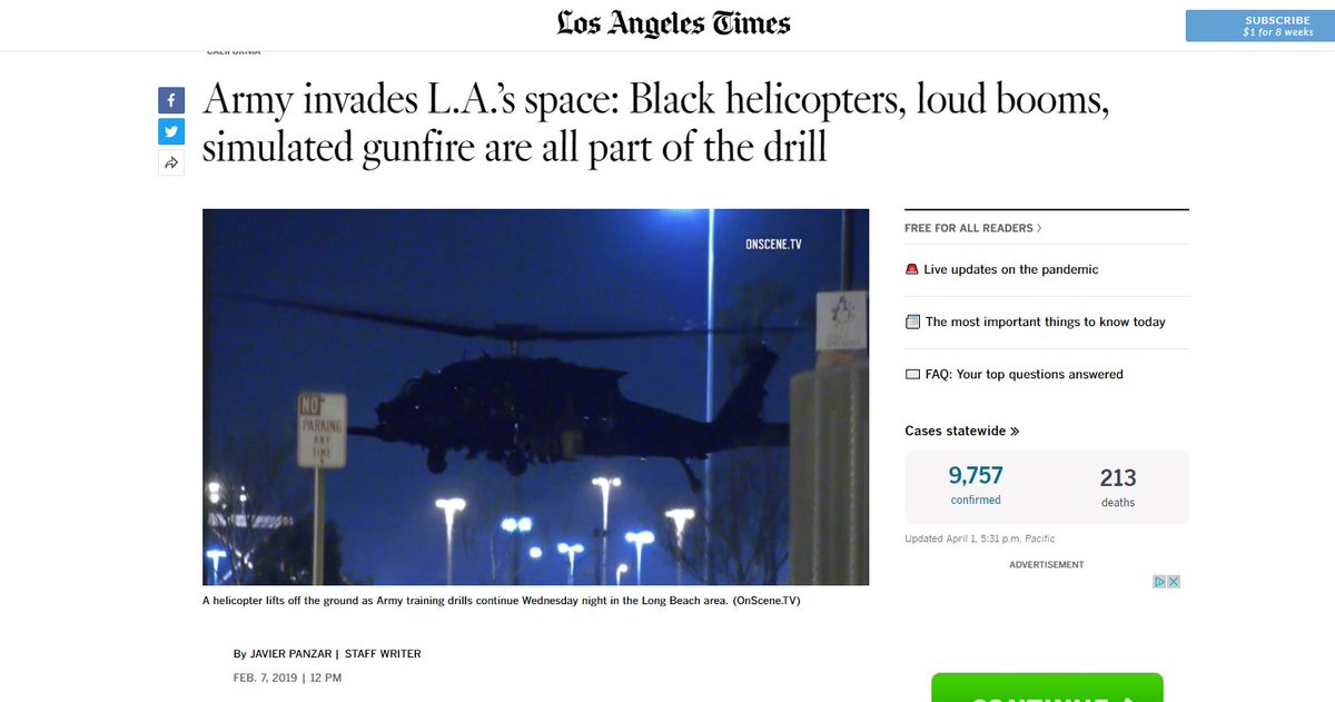 The Military had a training exercise last year preparing for what's going downThis is from Feb 2019 https://www.latimes.com/local/lanow/la-me-ln-military-training-20190207-