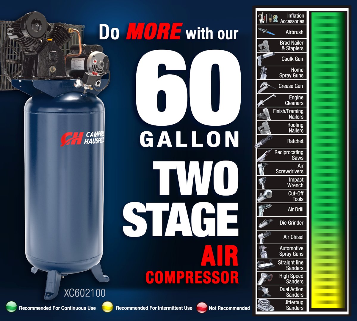 Do #MORE with our versatile 60 gallon 2 stage compressor! To using inflation accessories to a jitterbug sander what will you accomplish with it? To learn more check out campbellhausfeld.com