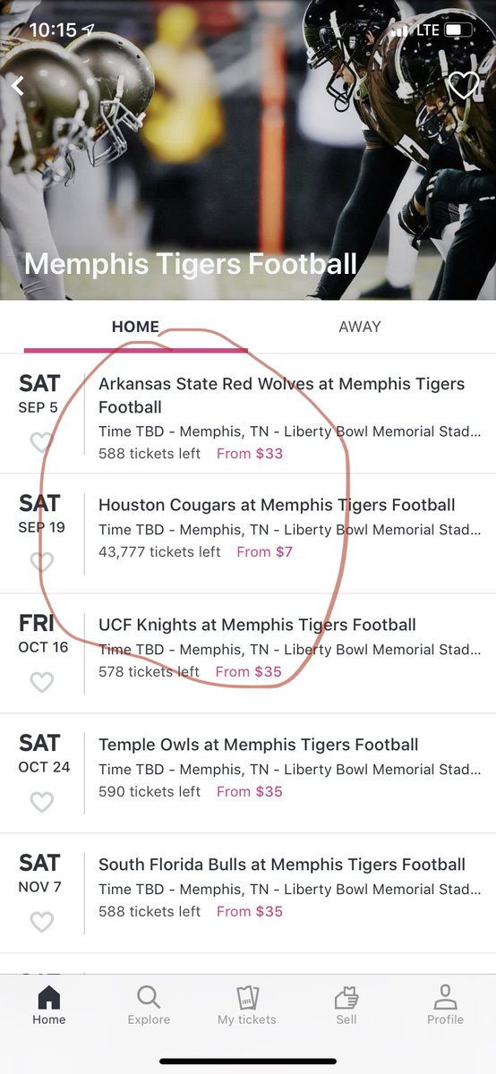 ScottFriedman3's tweet photo. There is currently a WHOPPING 43k tickets on โฆ@StubHubโฉ for โฆ@MemphisFBโฉ game at #LibertyBowl on 9/19/20. I assume this is a direct posting internal error. #ticketproblems https://t.co/UQ7U8hZ6Yk