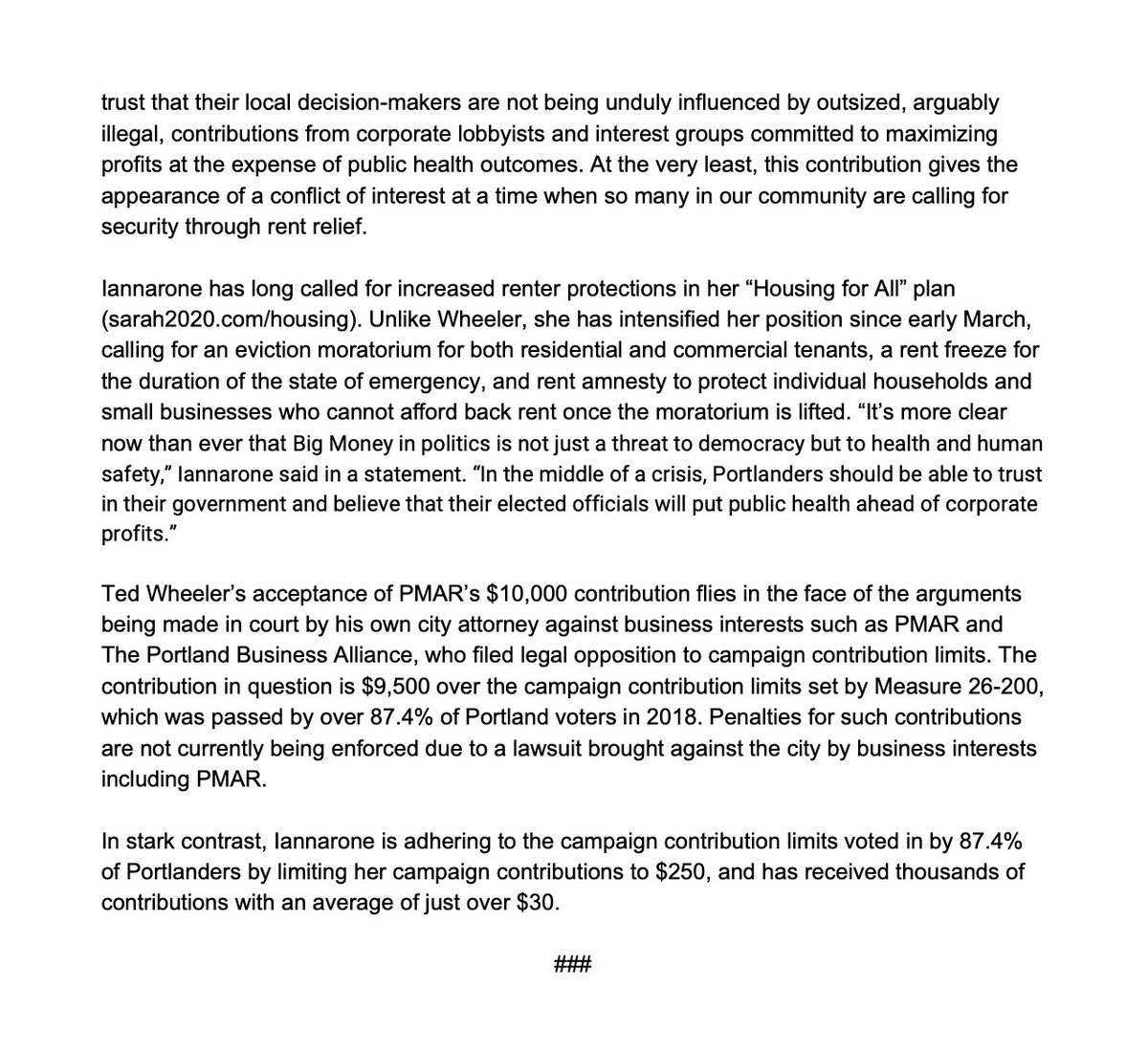 Today we released the following demand that  @tedwheeler return the $10,000 contribution he took from The Portland Metropolitan Association of Realtors, which he reported the day before rent is due for many Portlanders. He has yet to call for a rent freeze. It reads as follows: