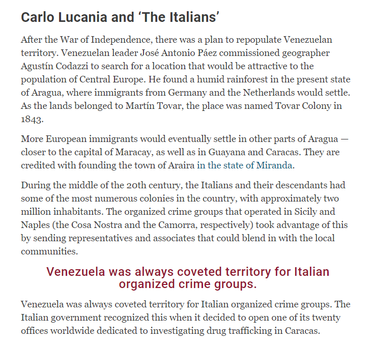 In the video from the last post, they mentioned that Venezuela wasn't a Narco state anymore, it's now a much darker, Mafia StateRead what this article implies.Direct ties to the Franklin ScandalThe Pizza Connection???Oh, don't worry.  https://www.insightcrime.org/news/analysis/origins-of-organized-crime-in-venezuela-part-one/