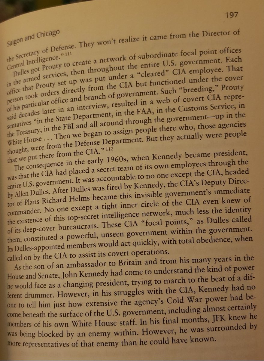 Ok, here we go again. So by the early 60s the CIA had placed operatives/loyalists at various levels of the federal bureaucracy. Dulles was an evil bastard, but he was a goddamn ruthless and competent evil bastard.