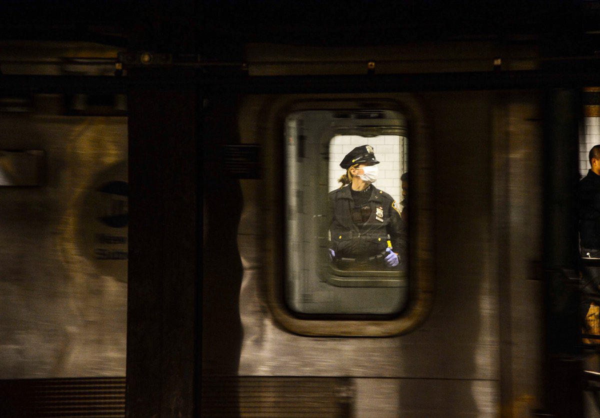 NYPDTransit's tweet photo. •Cops in surgical masks
•A sobering reality
•Do your part
•Stop the spread
•Flatten the curve
•We got this New York https://t.co/ofEjuTVvRe