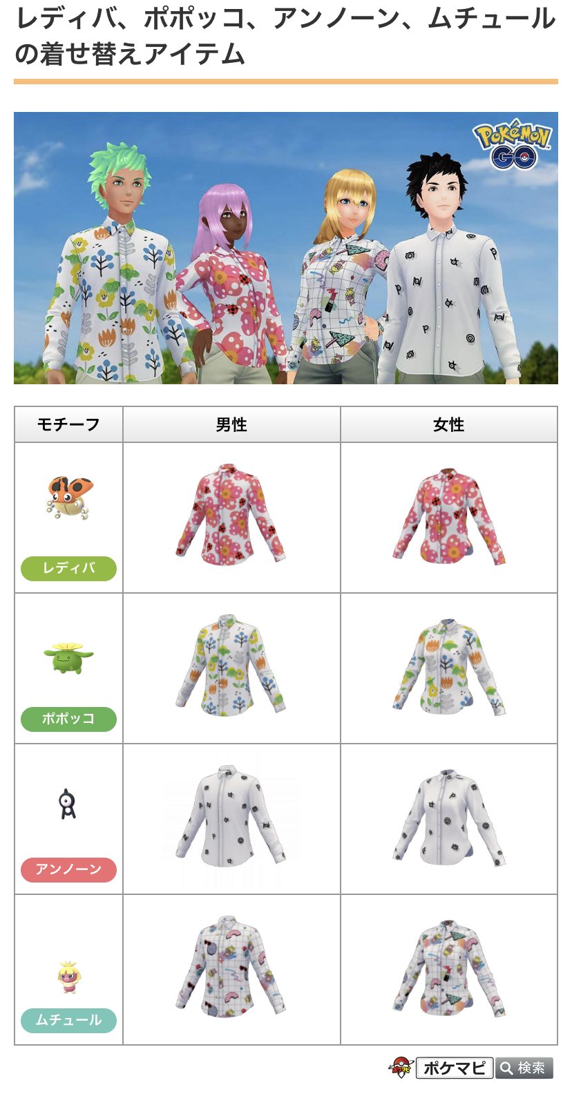 ポケモンgo攻略情報 ポケマピ アバター着せ替えアイテムの トップス に Pokemon Shirts ポケモンシャツ が追加されています レディバ ポポッコ アンノーン ムチュールがモチーフ 0ポケコイン 詳細はこちら T Co Onariovihx
