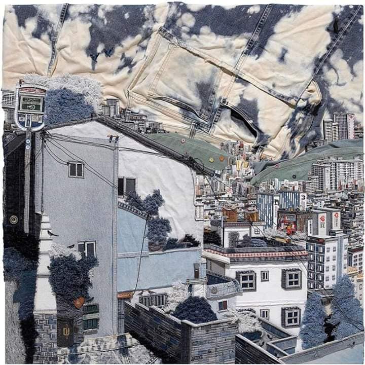 ZeroWasteMac's tweet photo. Korean artist Choi So Young's recycled denim art is no joke! 😜👖🏙 Check out their urban landscape compositions made from discarded denim clothing and acrylic paint.

#RecycledArt #KoreanArtist #UrbanArt #ChoiSoYoung
https://t.co/ZkFhd2iUTo https://t.co/dUmk4A5DPP