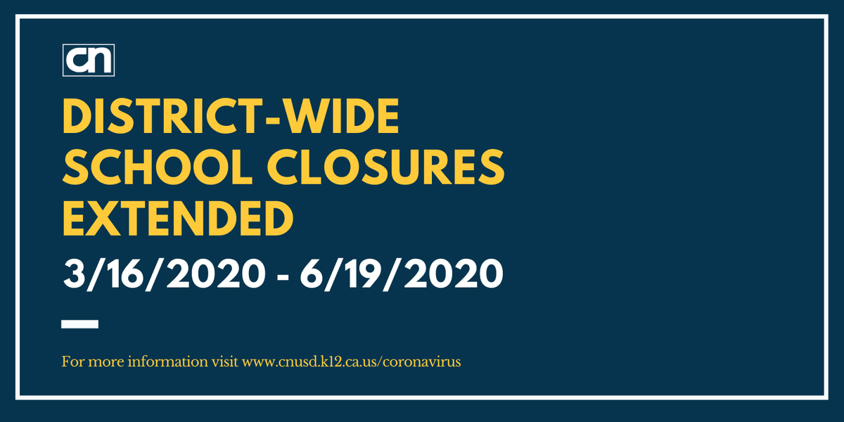 School Closures Extended through June 19, 2020. Please see an important message from Superintendent Dr. Lin: bit.ly/2QZMopW.