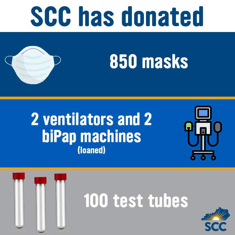 SCC is proud to have made a contribution to help during this pandemic by donating over 850 masks, 100 test tubes, loaned 2 ventilators and 2 biPap machines to medical facilities within our service area. #SCCProud #TeamKentucky #TogetherKY #CommunityCollegeMonth
