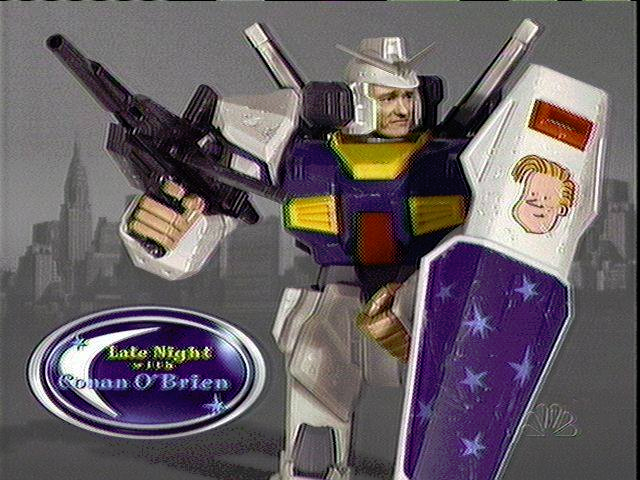 John With A Blog Falco He Was A Graphic Designer For The Conan O Brien Show That Was A Big Anime Fan Hence The Bumper With Conan S Face On The Gundam