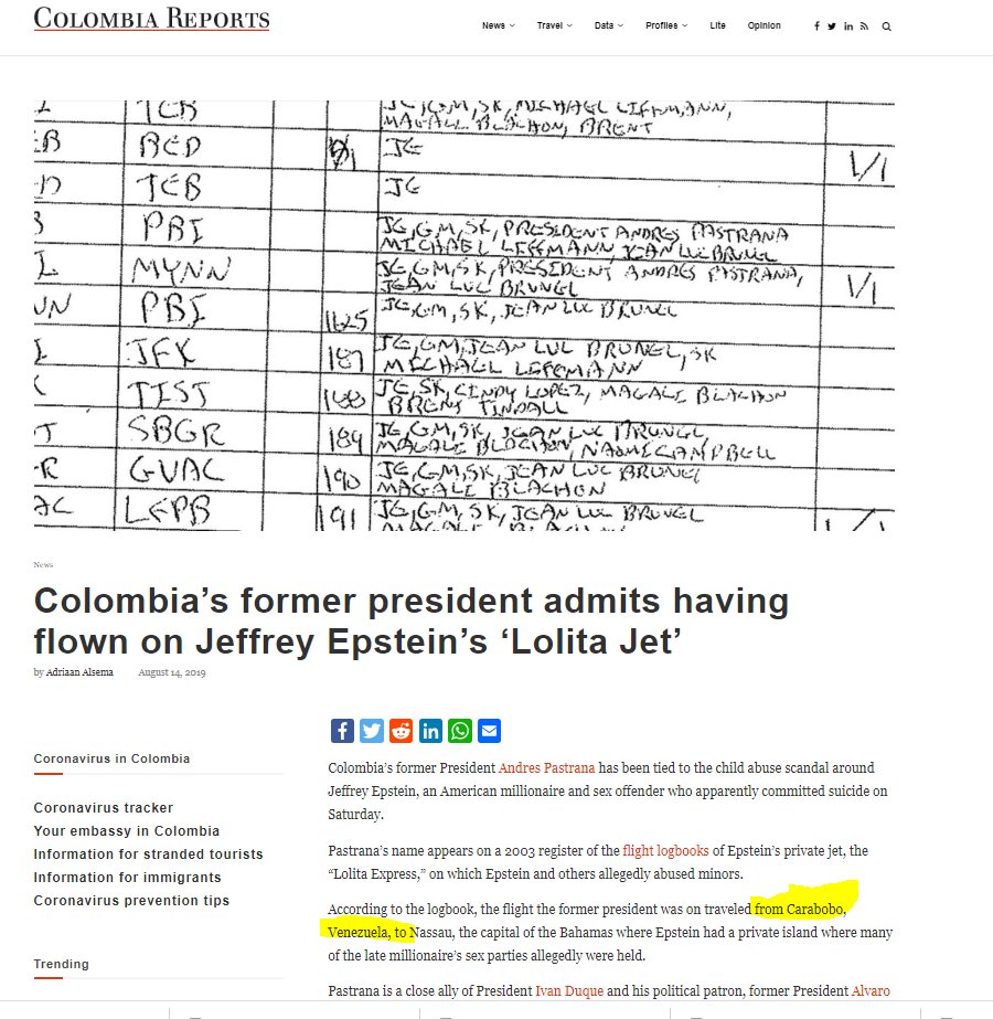 I could be wrong, it might be just a coincidenceBut wasn't someone else indicted in the Southern District of NY?Didn't that someone also own a secret property in Venezuela? Who knows?......Just a hunch https://www.documentcloud.org/documents/1507315-epstein-flight-manifests.html