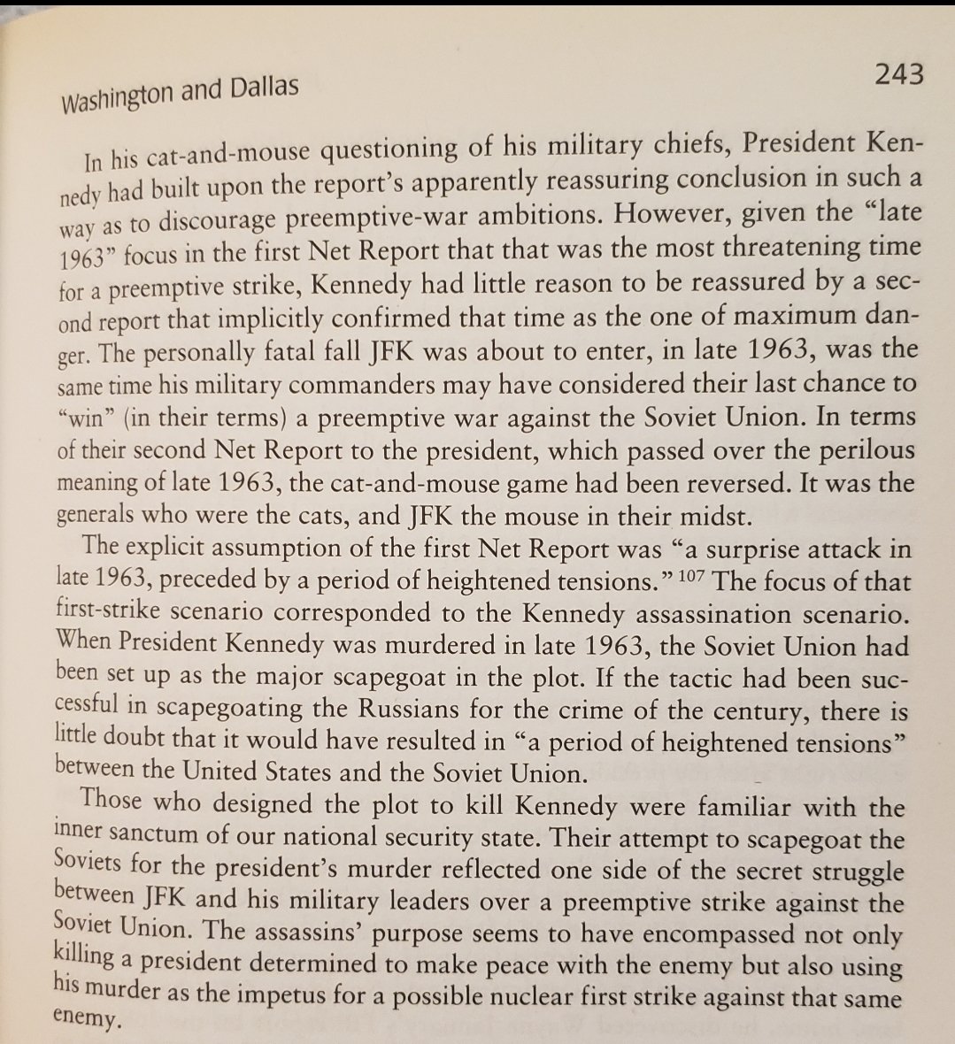 So here's an interesting theory as to why Kennedy was killed when he was - the military (represented by Joint Chiefs) believed their "first-strike nuclear advantage" would be up by the end of 1963. A president interested in detente with Khrushchev was a waste of that opportunity: