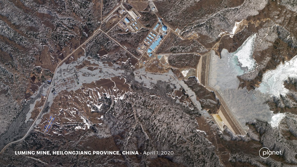 davepetley's tweet photo. . @Planet have captured a high resolution SkySat image of the site of the #Luming Mine #tailings accident in China, in which polluted water and sediment have escaped, generating substantial environmental damage:- https://t.co/832daFysKt https://t.co/pajDUnCH3W