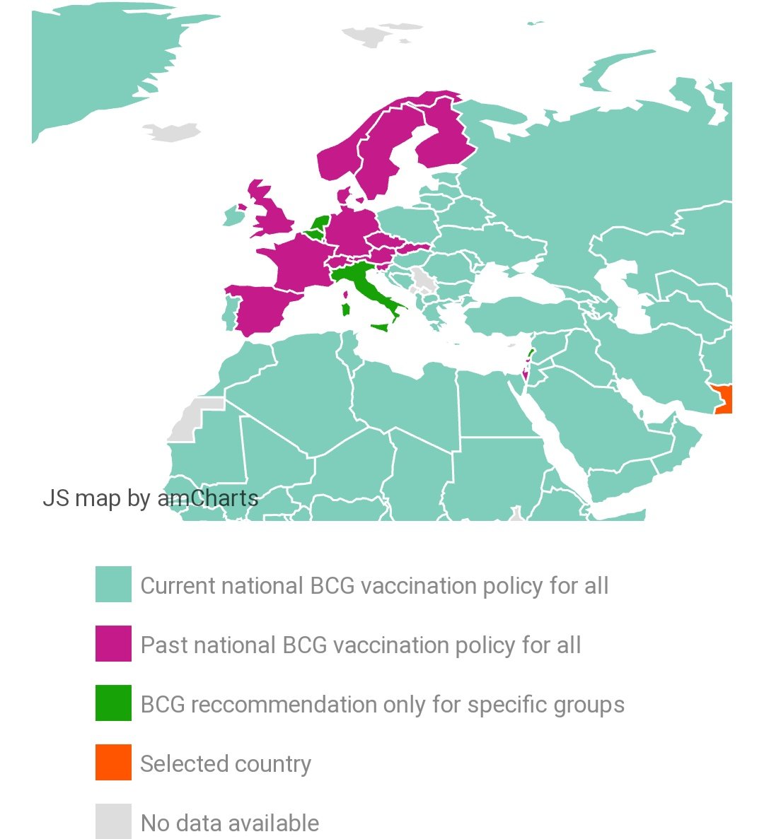 This is SUCH a great piece of research  @maryam_nasim!!!Here is a map from research approved  http://www.bcgatlas.org/ . And it validates your point. Have a look at Europe. (Italy has no bcg vaccination. Other EU countries have specific bcg immunization)  https://twitter.com/maryam_nasim/status/1245373495749619720