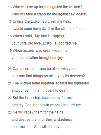 I never considered myself a religious man. But when I think upon the evil in the world, it enrages me knowing I can't do anything about it. That's when I realizes it's important to read some wise words PSALMS 94EPHESIANS 6:11-18