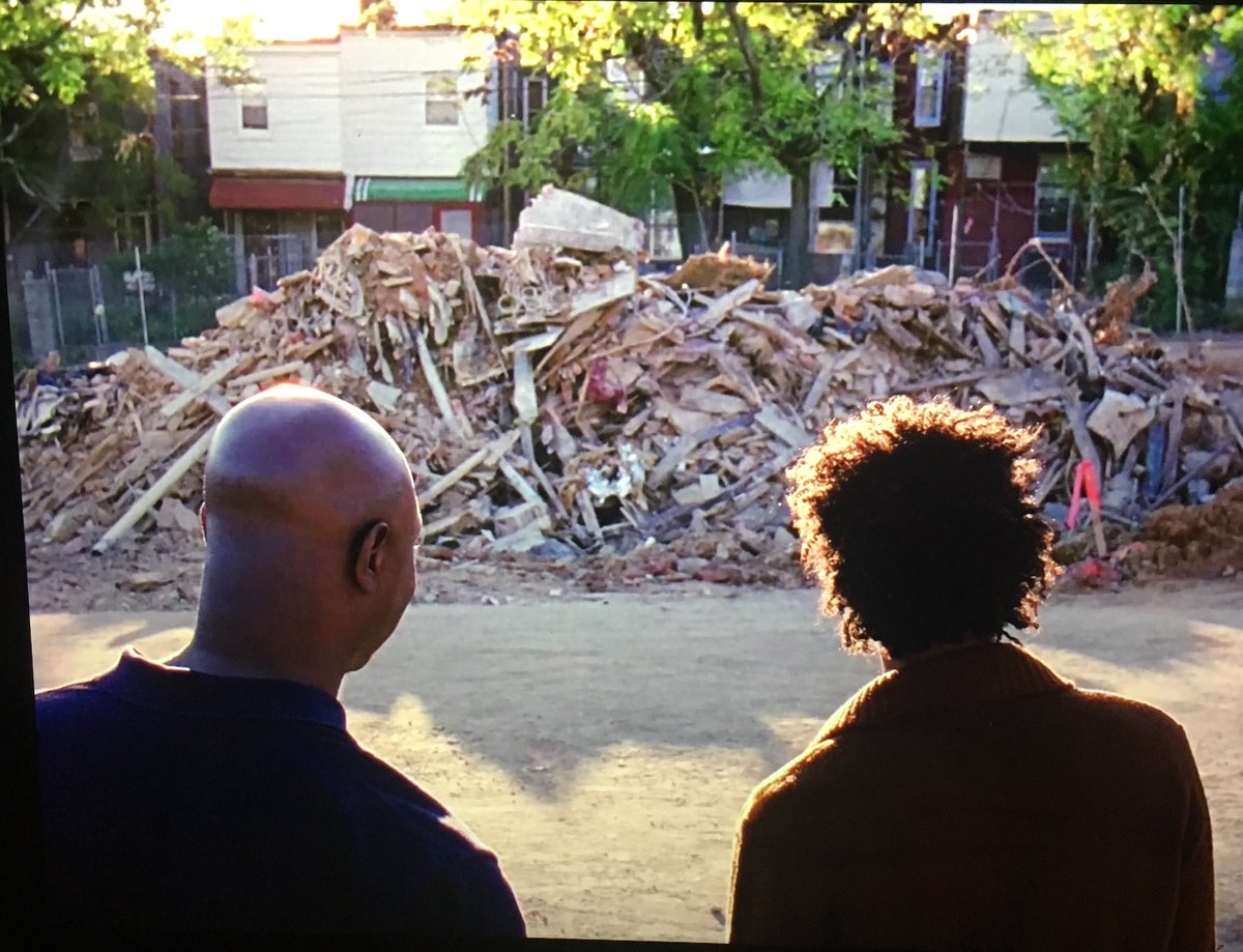 Bubbles and Colvin look out at the rubble, a mirror image to the destroyed towers in episode one.