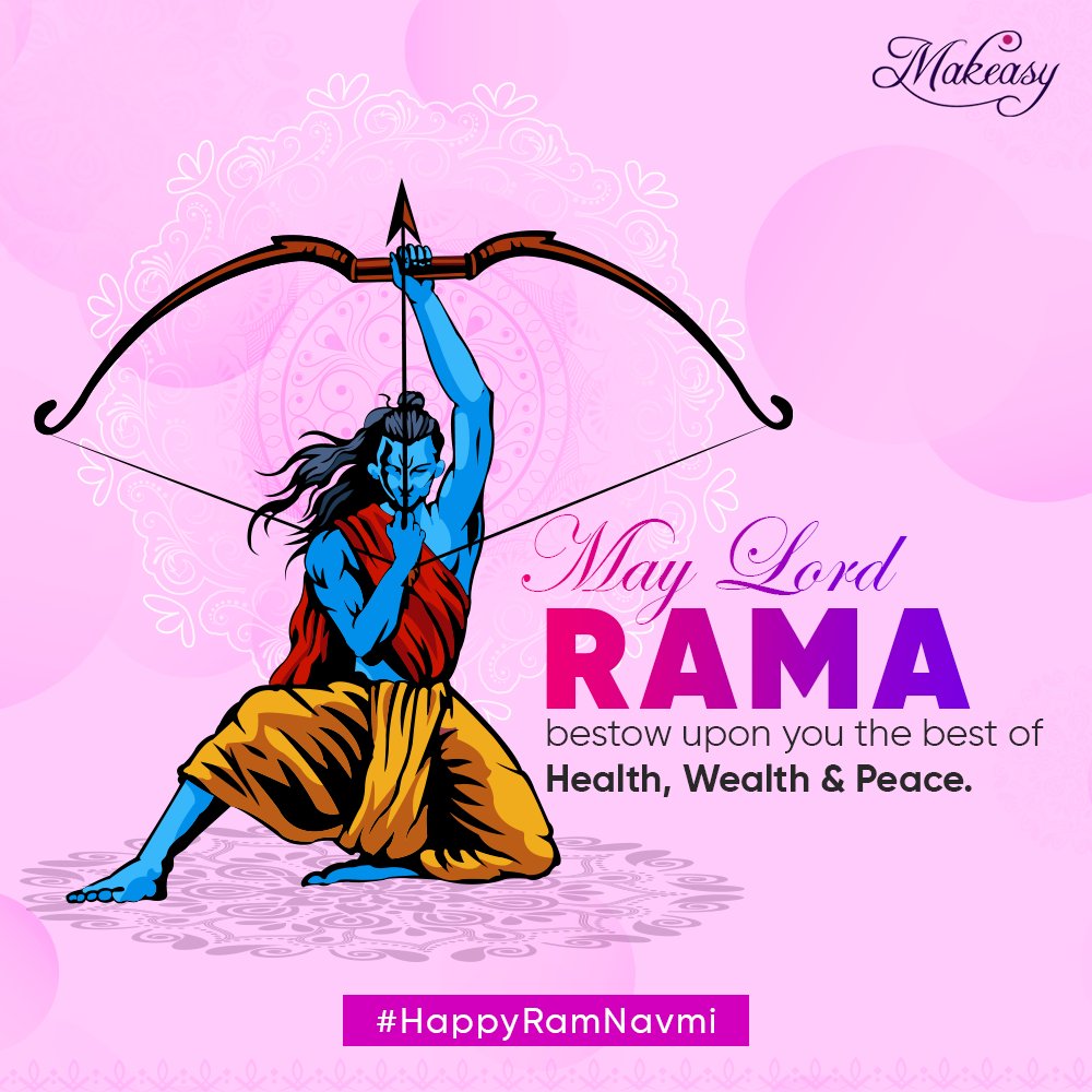 makeasyglobal's tweet photo. On this Holy Occasion of Rama Navami, Makeasy wishes that blessings of Shri Ram be with you. Your heart and home be filled with happiness, peace and prosperity. 
Happy Ram Navami!

#Makeasy #FeelEasyToFly #RamNavmi #WomenHealth #WomenLifestyle #WomenCare #Inspiration #FOMO https://t.co/vhJHwDAFWh