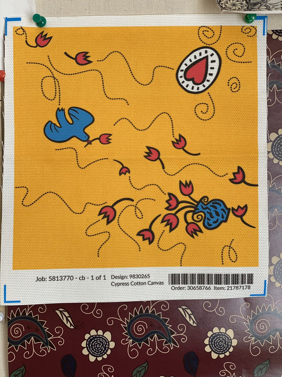 artmama's tweet photo. I wish you love, happiness and beauty. Non-directional 12” design. At basic, half-drop and half-brick it is still seamless. Other colourway has pink background and yellow tulips (bluebird of happiness remains blue). https://t.co/cRivpLqQ5L