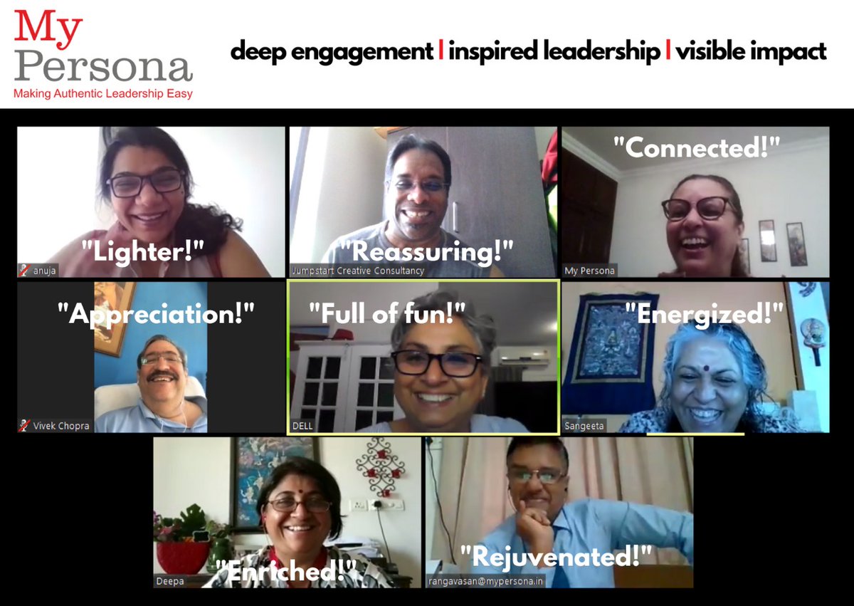 Supriyapersona's tweet photo. WFH a whole new dimension Zoom d new fave. V revisited R vision of @MyPersona Purposeful constructive totally fun! This is how we were left feeling So while in lockdown, do b mindful of how U leave people feeling  #mindfulness #feeling #emotions #wfh #zoommeetings https://t.co/qESuGDV2pK