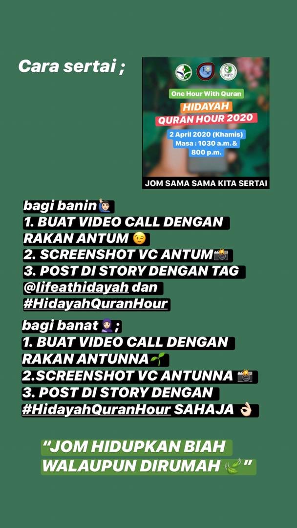 OfficialZen22's tweet photo. Assalamualaikum semuaa ingt tak lifeathidayah ade ajak ape¿ so admin nk ingtkan hari ni ialah Quran hourr🥳. Tunggu ape lagi time ni la kite bole spend time dengn kawan ii .So,jom buat ramai ii cara die senng je mcm dkt bawah ni👇🏻:
#menujubatchrahmah https://t.co/R5dmdt2Kkw