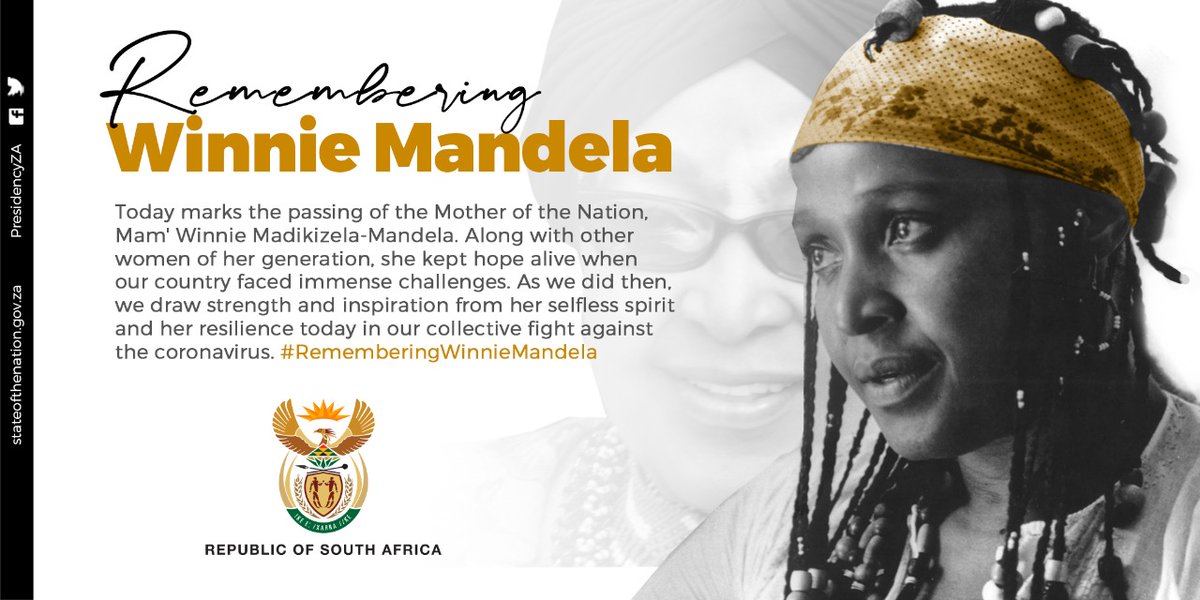 PresidencyZA's tweet photo. Gone, but not forgotten. May your spirit live forever, Mama. #RememberingWinnieMandela https://t.co/GgQgOrESPy