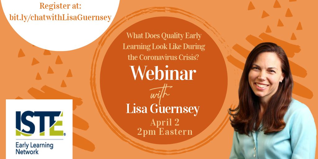 ELN_ISTE's tweet photo. What Does Quality #EarlyLearning Look Like During the Coronavirus Crisis? Join @iste @ELN_ISTE for a WEBINAR and Q&A with early learning expert @LisaGuernsey of @NewAmericaEd and author of #TapClickRead and Screentime
📆4/2 Thursday
⏰ 2pm EASTERN
🔗 https://t.co/BMjNVIaeyR https://t.co/aaYvzil9hB