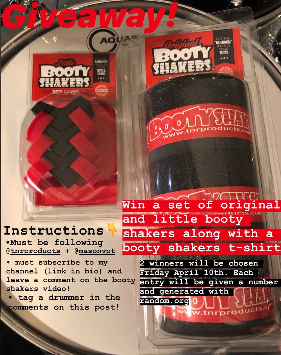 MasonVPT (@masonvpt) on Twitter photo Giveaway posted on my IG (links in bio) booty shakers by <a href="/tnrproducts/">TnR Products Inc.</a> giveaway ends April 10th so get in on this! #bootyshakers #tnrproducts #drums #drumming #drumlife #drumfam #giveaway Giveaway posted on my IG (links in bio) booty shakers by <a href="/tnrproducts/">TnR Products Inc.</a> giveaway ends April 10th so get in on this! #bootyshakers #tnrproducts #drums #drumming #drumlife #drumfam #giveaway