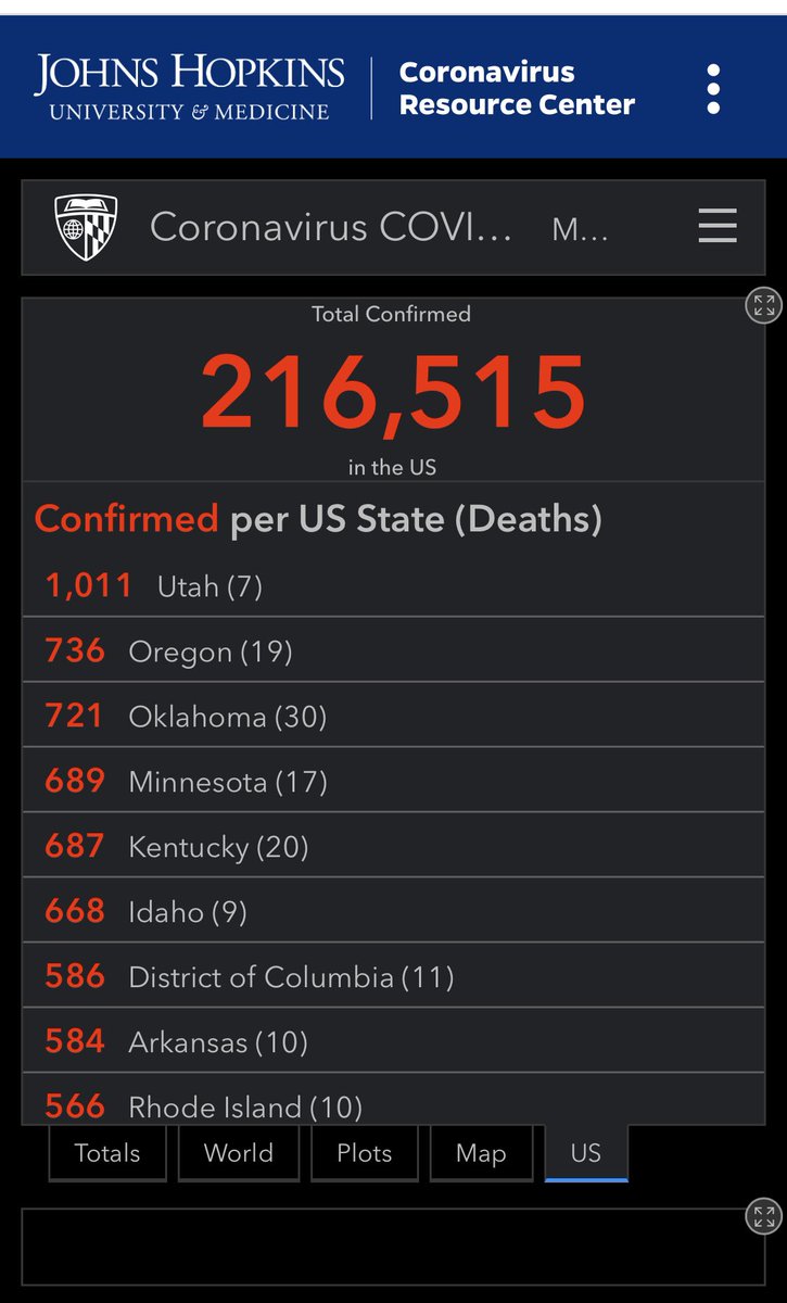 4/1/20 https://coronavirus.jhu.edu/map.html 