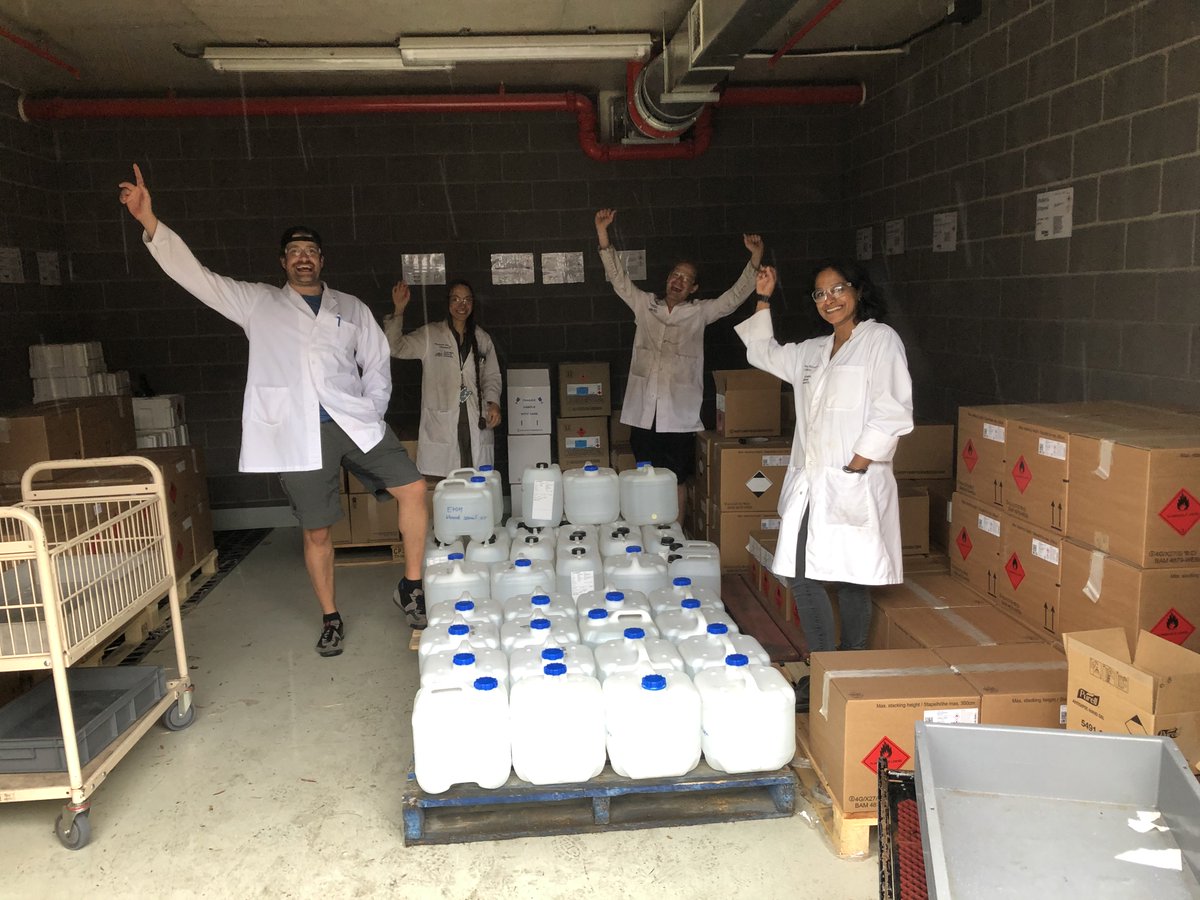 We gained special permission to access the chem labs today to synthesise 550L of hand sanitiser for the John Curtin School of Medical Research and other essential services that are continuing at the ANU.  The Research School of Chemistry - doing our bit to help! #COVID19Aus #ANU