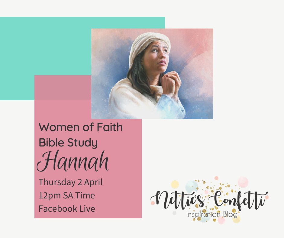 NettiesConfett1's tweet image. {Bible Study}
Join me today at 12pm (GMT+2) on Facebook Live for the next installment of our #lockdown Bible study where we will get to know Hannah.
#nettiesconfetti
#inspirationblog
#lockdownBiblestudy