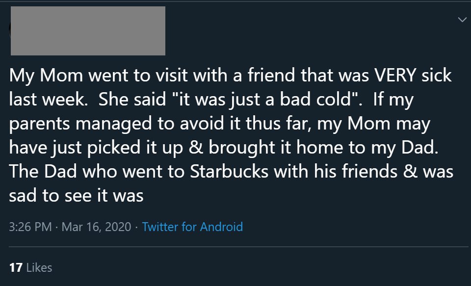 March 16th. One of thousands of stories of our parents/grandparents disregarding warnings to stay home, to stay away from sick people. 11/