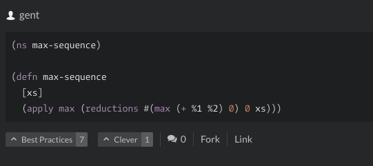 Vnctaing's tweet photo. I'm comparing solutions for code katas Clojure answers vs JavaScript solutions. I'm mind blown. One is shorter and is manipulating immutable data structures. https://t.co/g16MsvYEkk