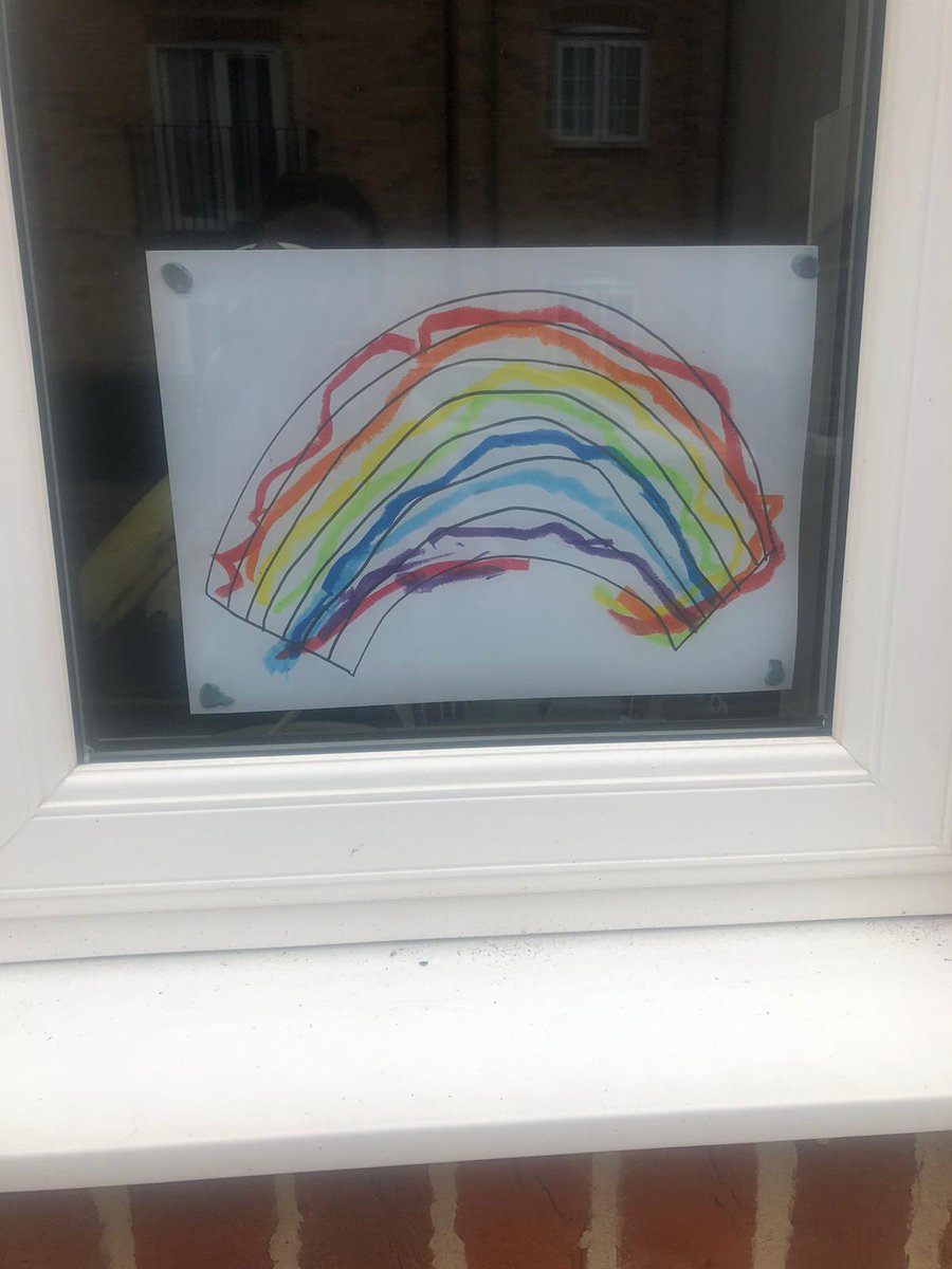 BucksCouncil's tweet image. Children (and adults!) have been making rainbows to display in their windows to make people smile.
Thank you to Oliver and Charlie from Aylesbury for these lovely creations. 
How many have you seen? 🌈
#BucksRainbows