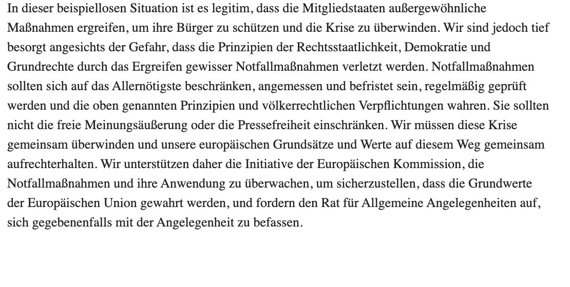 AuswaertigesAmt's tweet photo. Erklärung von 🇧🇪🇩🇰🇱🇻🇫🇷🇫🇮🇳🇱🇱🇺🇩🇪🇬🇷🇵🇹🇪🇸🇮🇪🇮🇹🇸🇪🇪🇪🇱🇹zu Rechtsstaatlichkeit in Zeiten von #Covid19: "Wir sind tief besorgt angesichts der Gefahr, dass die Prinzipien der Rechtsstaatlichkeit, Demokratie und Grundrechte durch das Ergreifen gewisser Notfallmaßnahmen verletzt werden." https://t.co/dsXmJItlHo