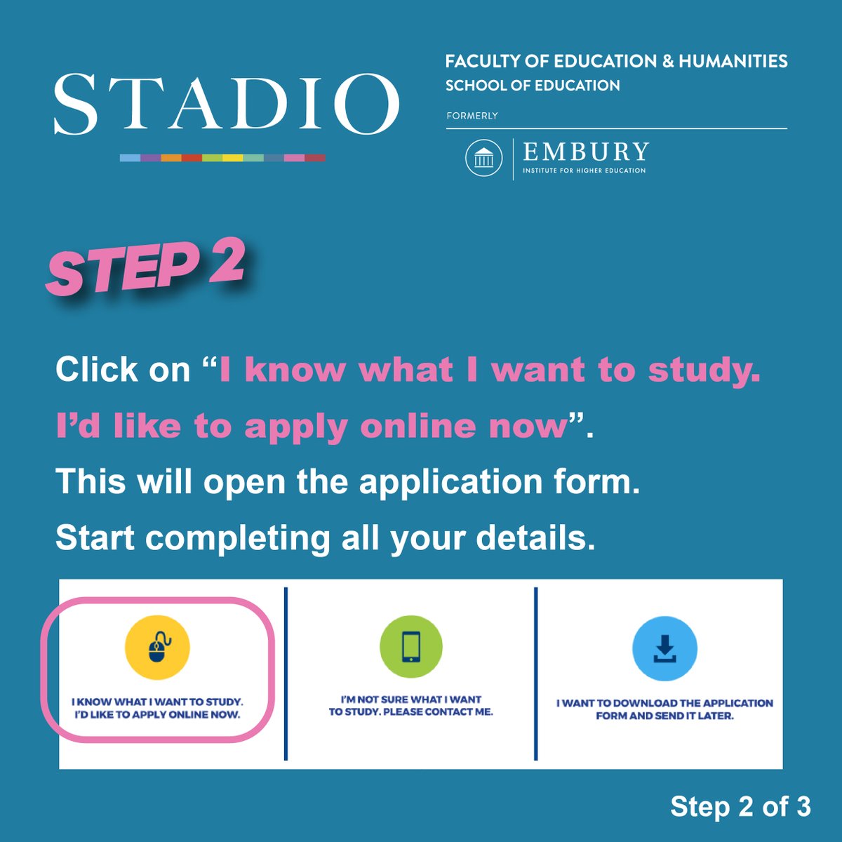 EmburyOfficial's tweet photo. How to complete an online application - In 3 easy steps.
Start your application now: https://t.co/C4eG0Hst6I
#proudlystadio #durbanmusgravecampus #pretoriamontanacampus #midrandwaterfallcampus #distancelearning #dl #oncampuslearning #offcampuslearning #intake #applyonline https://t.co/c98nzp3INp