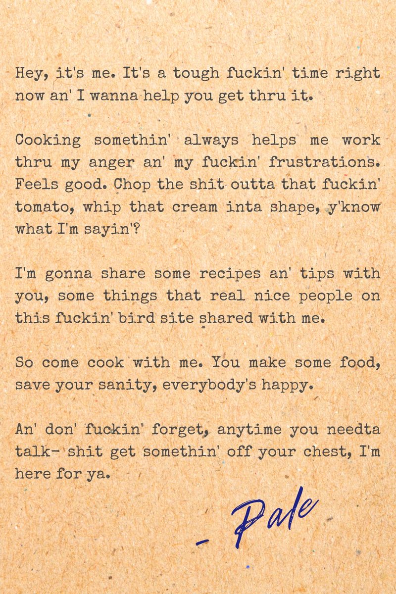 Arright, let's go! Day 4. Food always makes things better- that's a fuckin' law o' nature. You do Sack's workout, watch Jamie's shows, do the self-care Ronnie showed ya? Now, cook with me. Do you good- coz you fuckin' matter http://gofundme.com/f/project-adams-clones-care #adamsclonescare