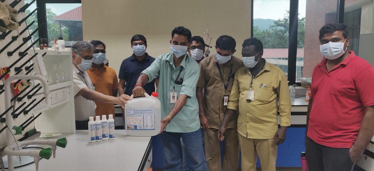 tvmiiser's tweet photo. Today IISER TVM handed over 30 L of hand sanitizers to Govt Taluk Hospital, Vithura. IISER TVM also handed it to various groups including, Vithura Fire station 60 L, 30 L to Kerala Police, 10L to KSEB, 5L to Jersey Farm. @HRDMinistry @DrRPNishank @adgpib_nb https://t.co/3MClisczeM