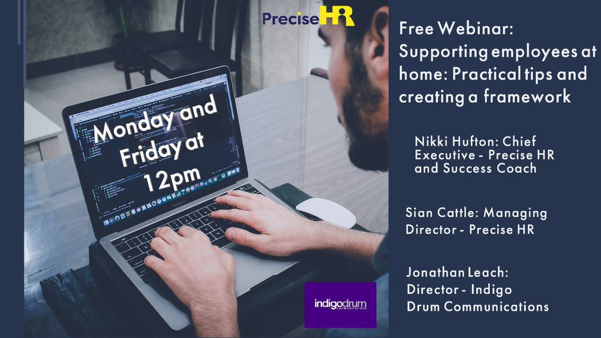 Join us at 12pm tomorrow.
Free Webinar - Supporting employees at home: Practical tips and creating a framework 
We'll be discussing Keeping in touch, key motivational tips, being connected, communication &amp; wellbeing issues.
Click here to register
lnkd.in/d34sDeP