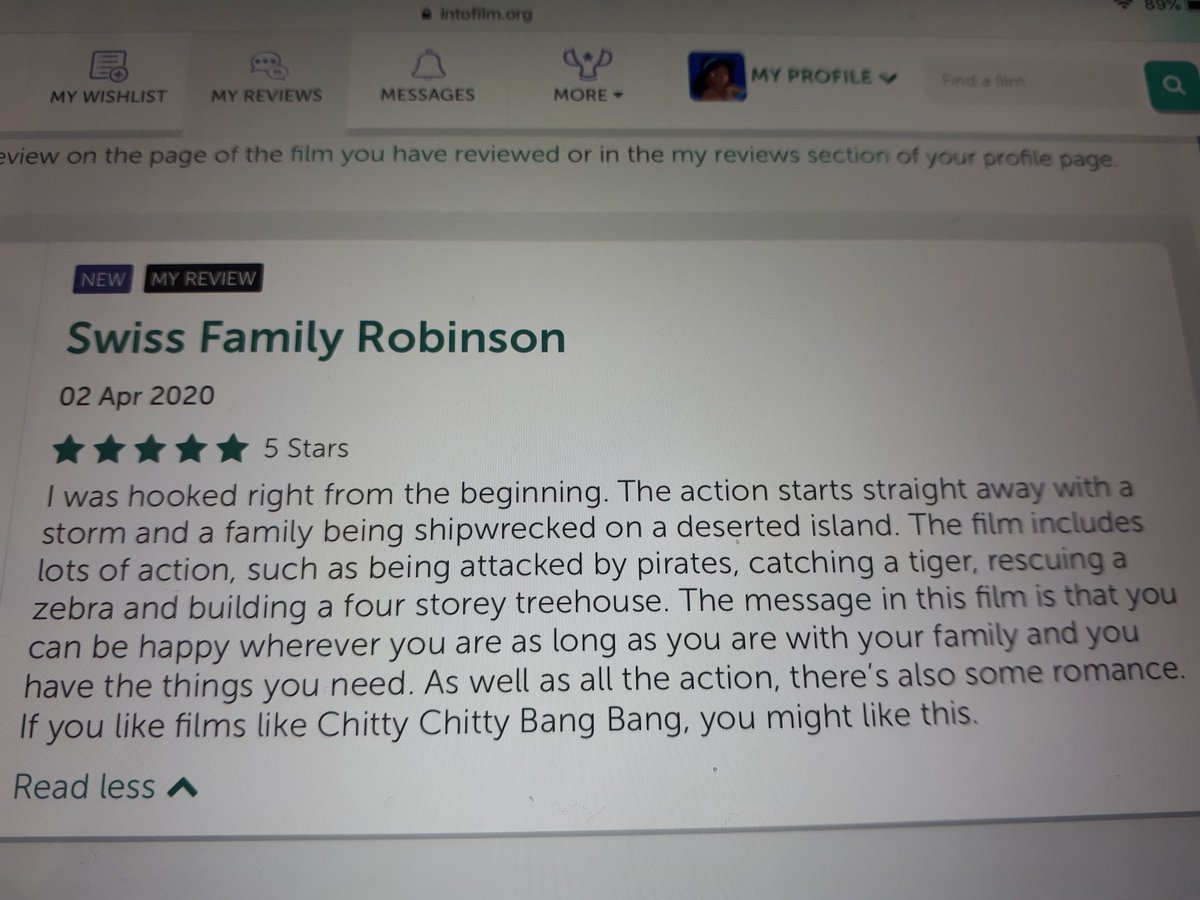 @intofilm_edu 
#Review100
Here is Hettie's (aged 10) review of Swiss Family Robinson: