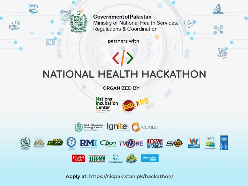 PTVNewsOfficial's tweet photo. PTV is proud to announce our partnership with National Incubation Centre as their media partners, for the National Health Hackathon.
Apply Now and get a chance to network with the industry heavyweights.
https://t.co/qjafXUGzdd
#RebuildAndRise #SolveForHumanity #Hackistan https://t.co/Pm9kKlTpOU