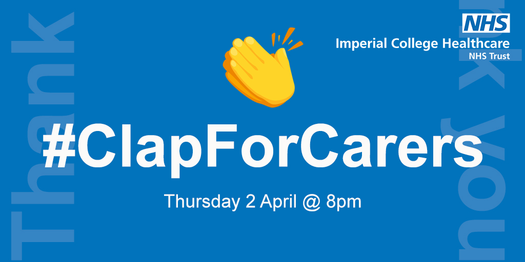 ImperialNHS's tweet image. 📢 Tonight's the night!

We'll once again be making noise tonight for all our colleagues across the Trust and the #NHS and hope you can join in too.

#ClapForCarers #ClapForNHS #ClapForCleaners #ClapForCaterers #clapforkeyworkers