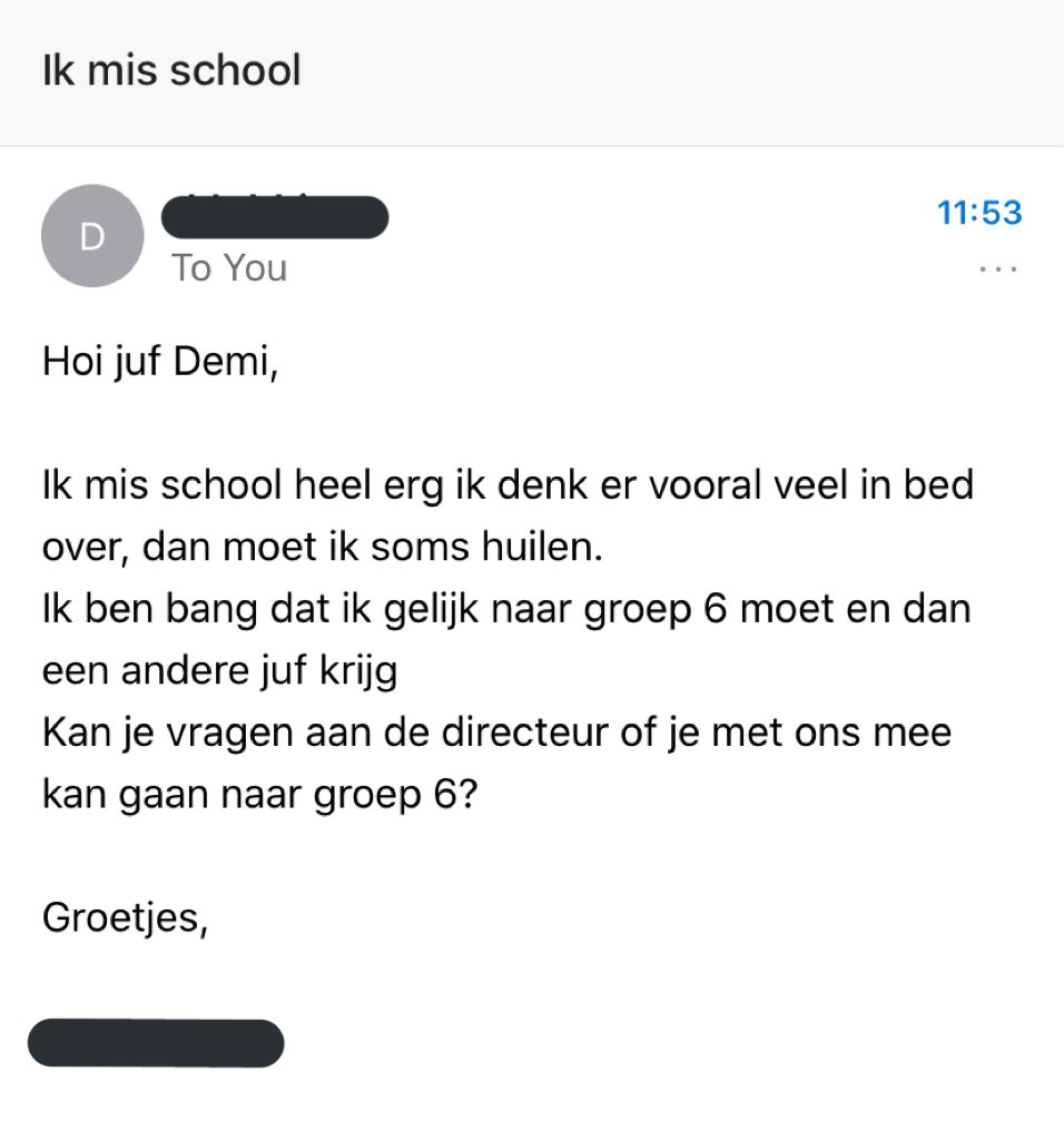 Een leerling (jongen) uit mijn klas stuurt me dit en ik moet echt huilen
