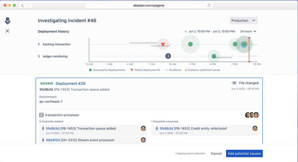 SarjeelY's tweet image. I am excited to unveil @Opsgenie's new #IncidentInvestigation feature which allows you to track all #CodeChanges made with @Bitbucket when an incident occurs. Find out which lines of code change caused the problem and resolve incidents much better. Know more at #AtlassianSummit